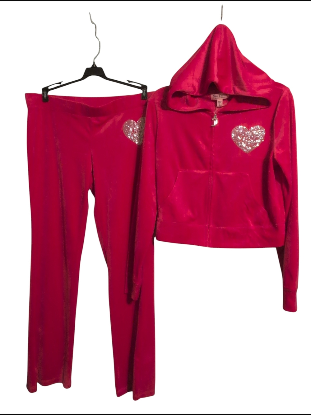 Nwt Juicy Couture Pink Velour Hoodie & Pants Set with Rhinestone Heart Lg
